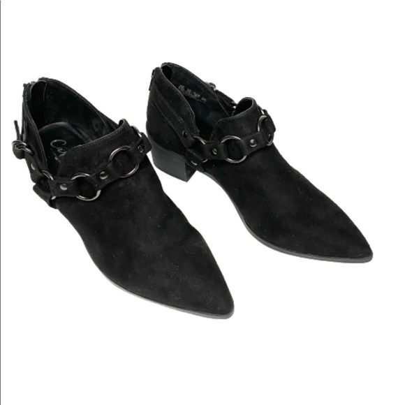 Carlos by Carlos Santana Black Vegan Suede Pointer Ankle Booties - Picture 4 of 13